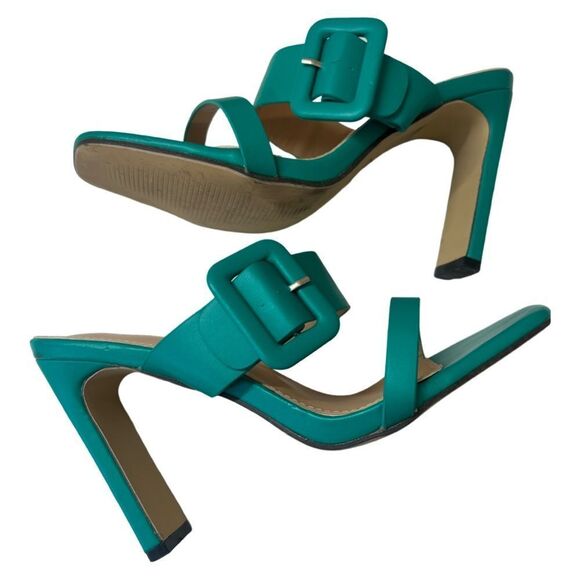 Women’s Green buckle open toe slip on high heels shoes, size 8 - Picture 3 of 8